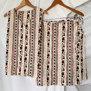 Roberta Bridal Floral Striped Skirt Set - Cream, Red, Black